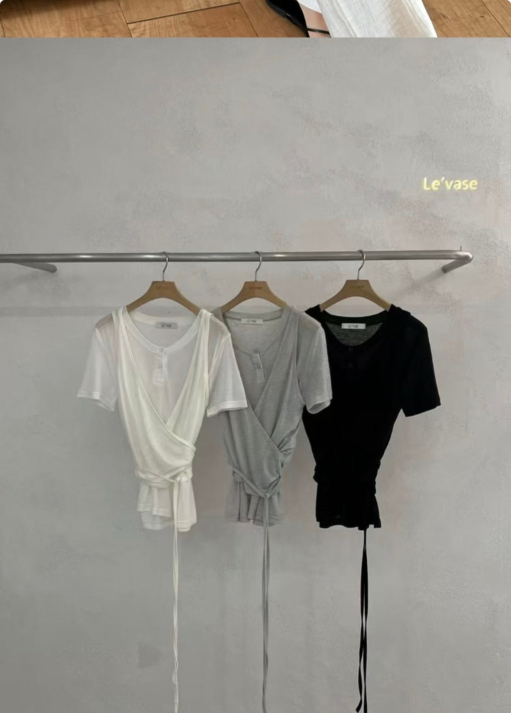 Korea 2-in-1 Wrap Layered Tee 🤎 Cami + Henley Set-Look