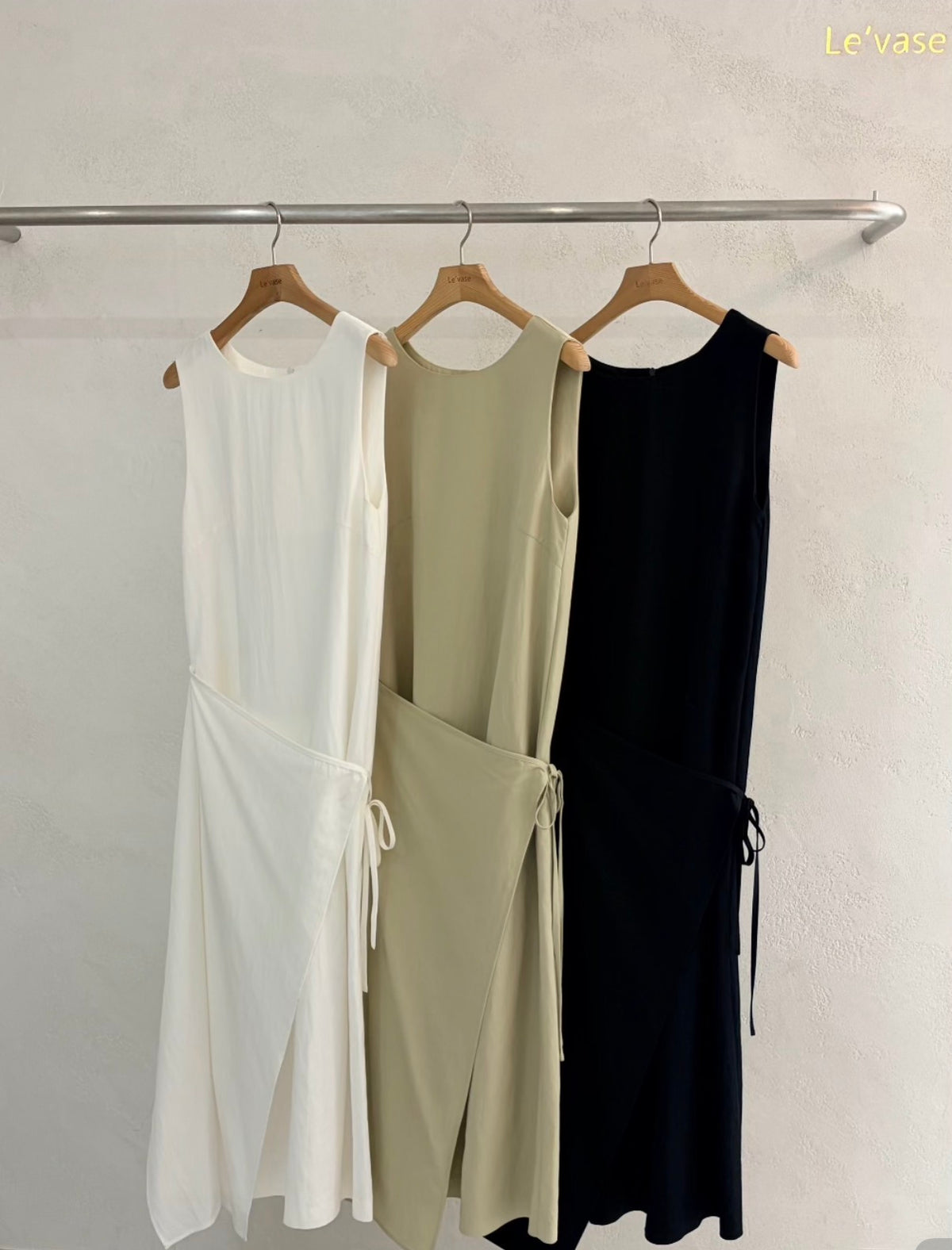 Sleeveless Wrap-Tie Maxi Dress | Side-Slit Layered Dress in Ivory, Khaki & Black 🤍🌿🖤  Made in Korea
