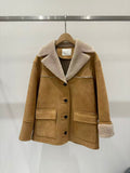🧥 Camel Shearling Collar Suede Coat | Cozy Faux Shearling Trim Jacket ✨