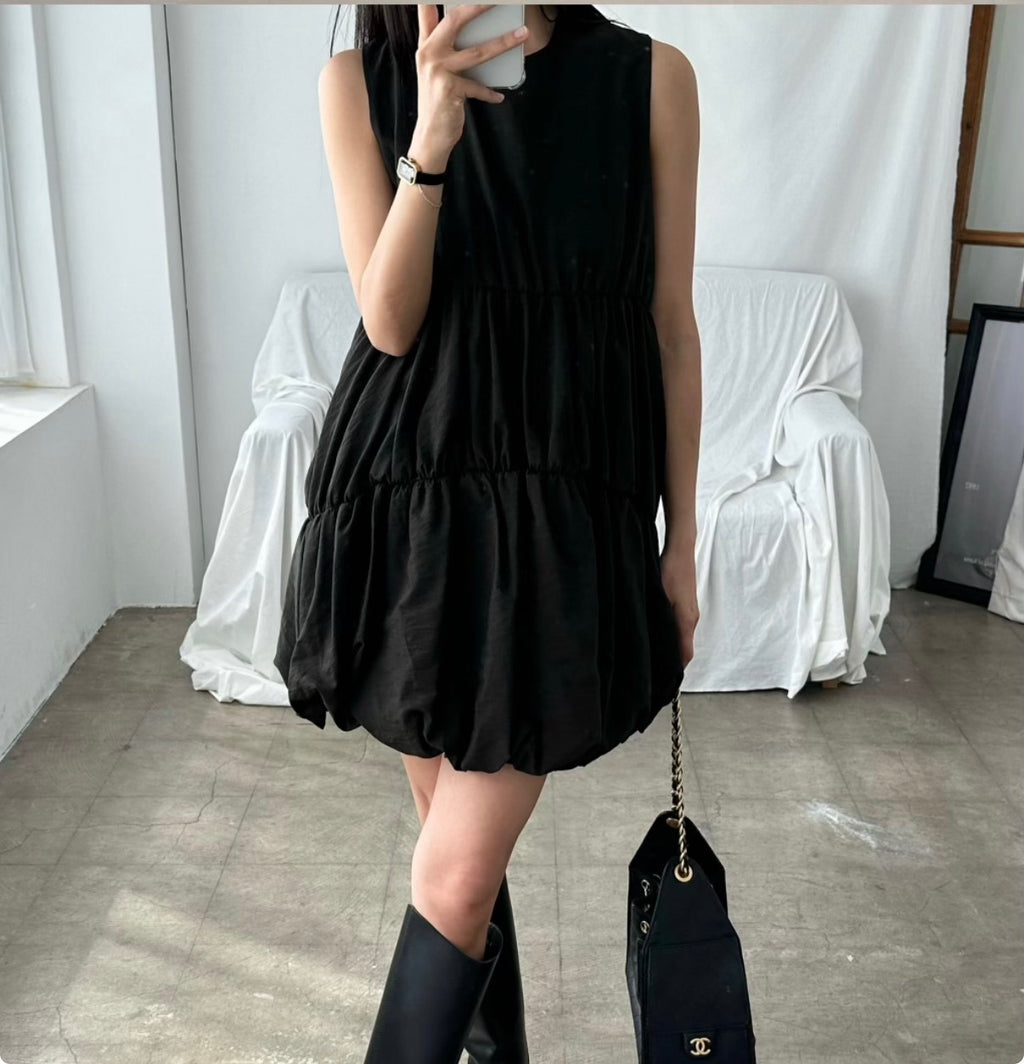 Korea Bubble Hem Tiered Sleeveless Dress 🤍 Puff Silhouette