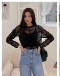 Sheer Ruched Mesh Blouse | Layered Cami Top — Korean Style