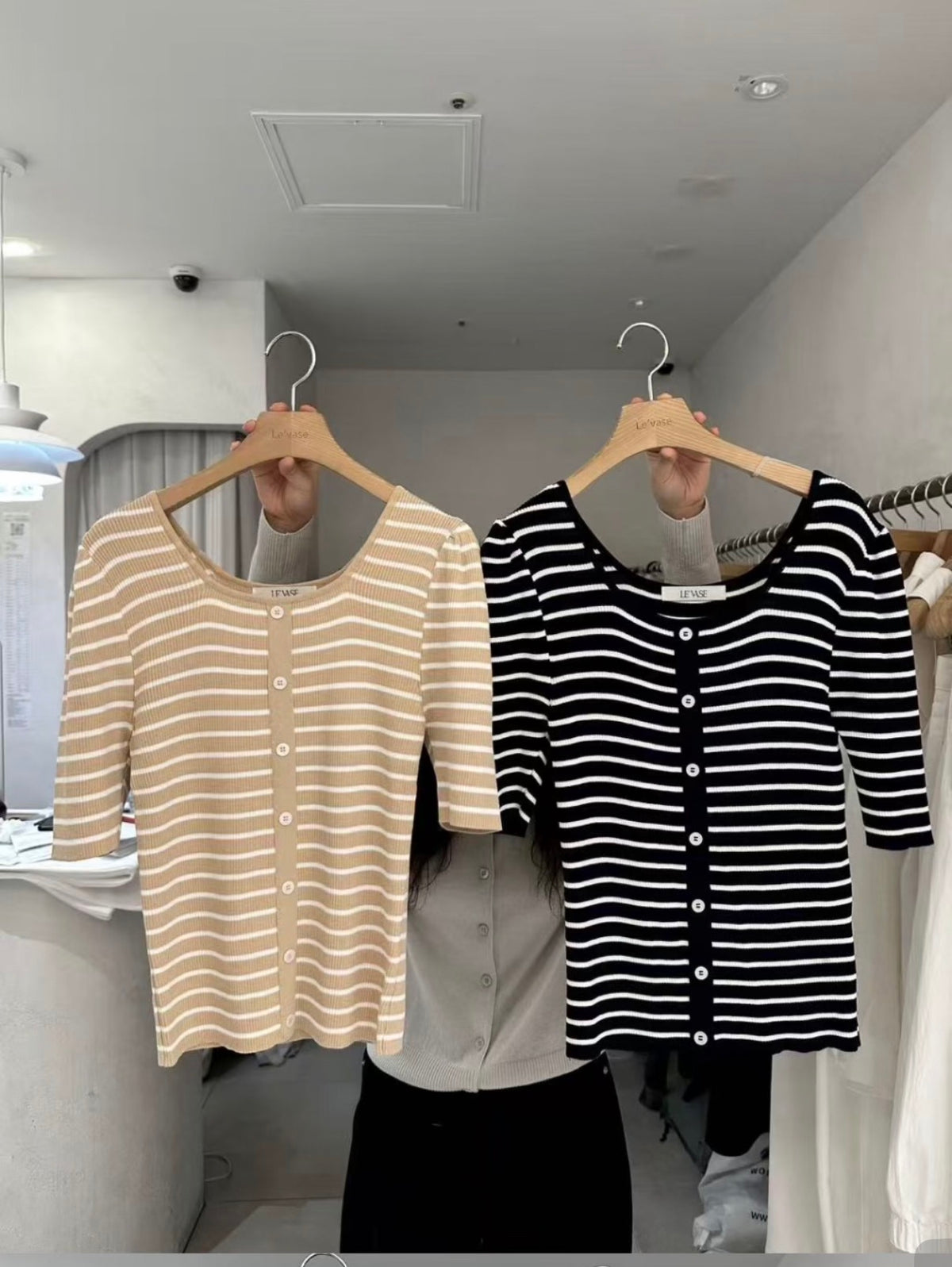 KARA KARA Striped Button-Lycra Front Knit Top