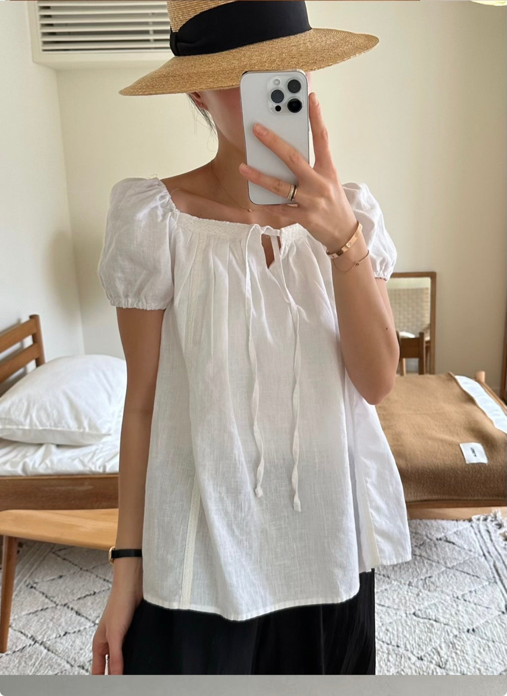 🤍🖤 Korea Puff Sleeve Square Neck Blouse | Available in White & Black | Babydoll Cotton Linen Top