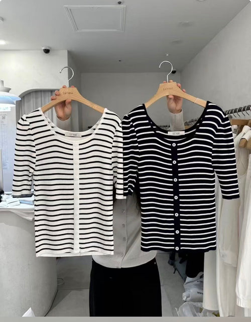 KARA KARA Striped Button-Lycra Front Knit Top