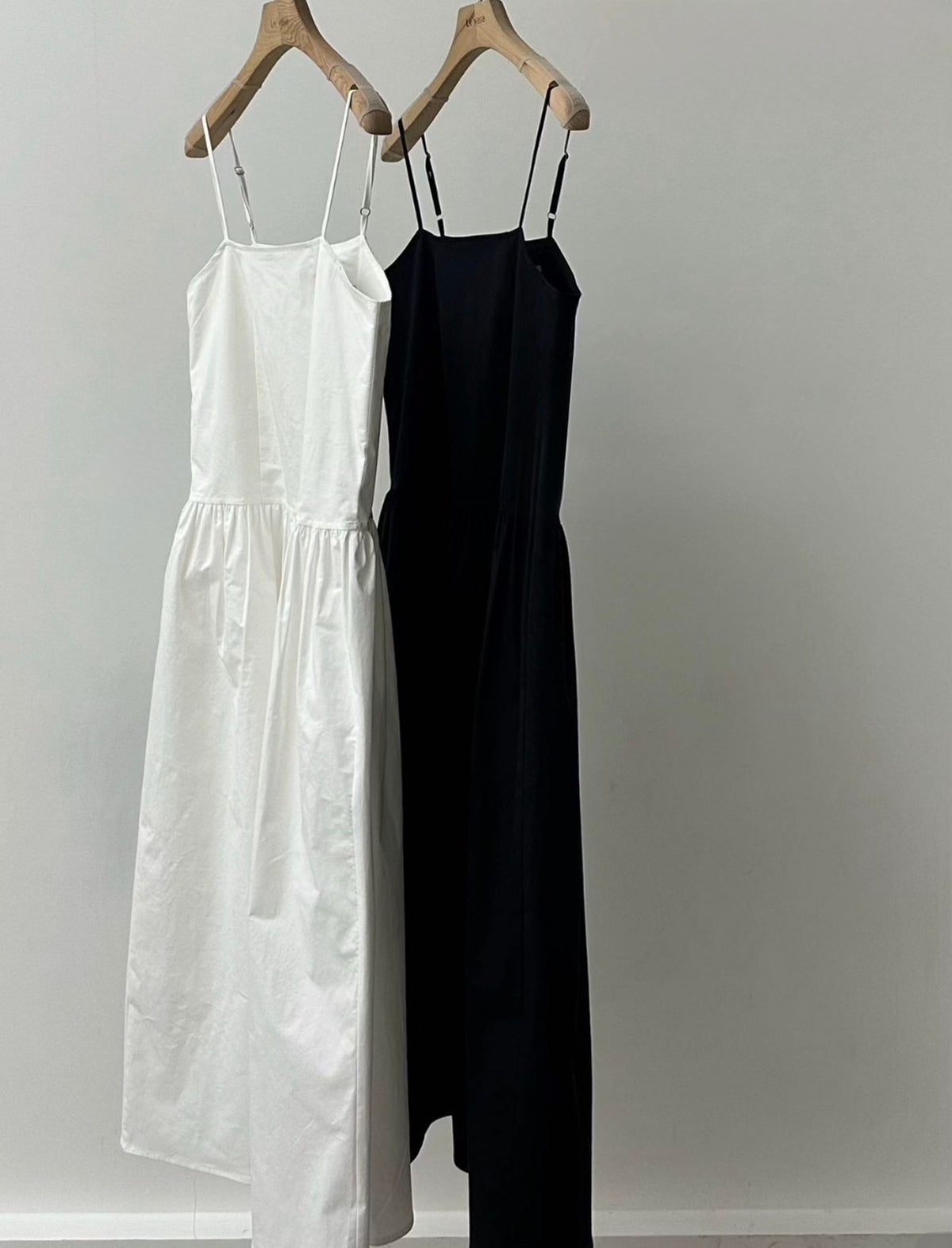 Korean Cotton Spaghetti Strap Gathered Midi Dress