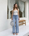 High-Waist Wide-Leg Raw Hem Jeans 💙 Light Wash & Grey. Made in Korea