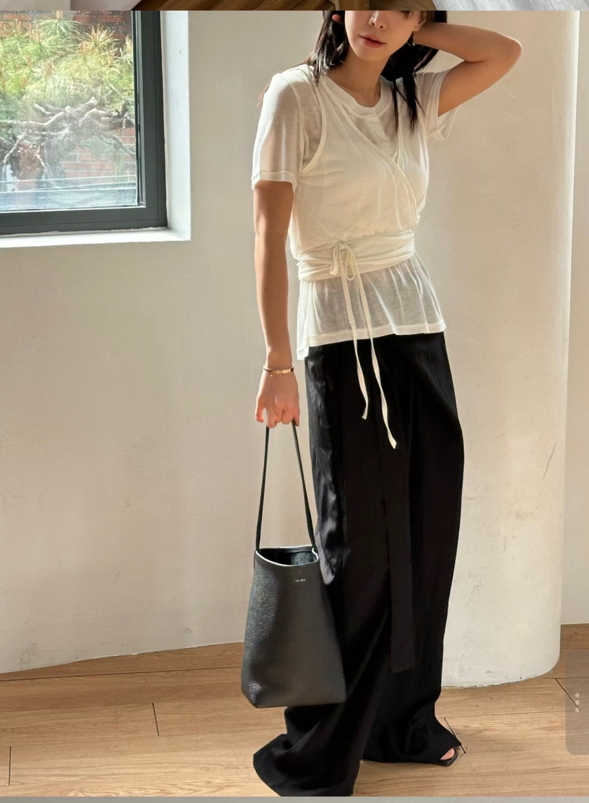 Korea 2-in-1 Wrap Layered Tee 🤎 Cami + Henley Set-Look