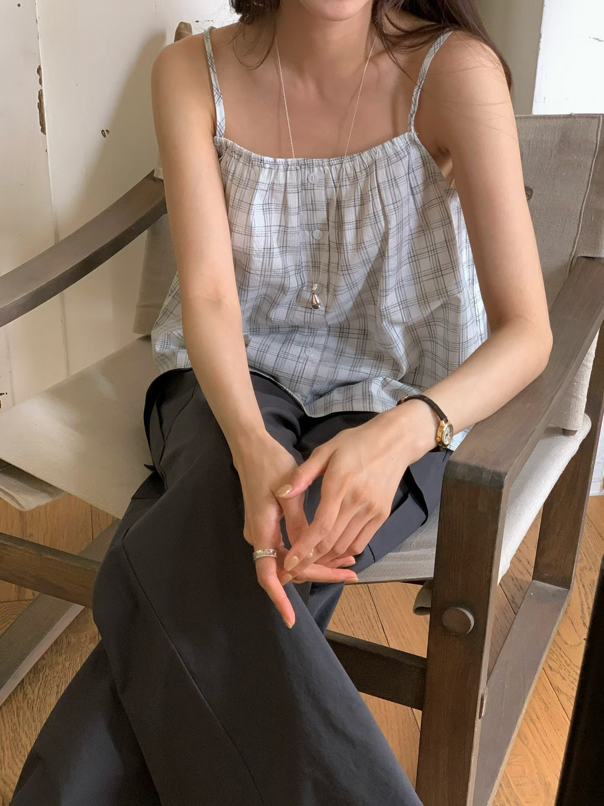 Korea Plaid Button-Front Cami Top | Cottagecore Checkered Tank with Adjustable Straps ✨🤎