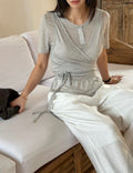 Korea 2-in-1 Wrap Layered Tee 🤎 Cami + Henley Set-Look